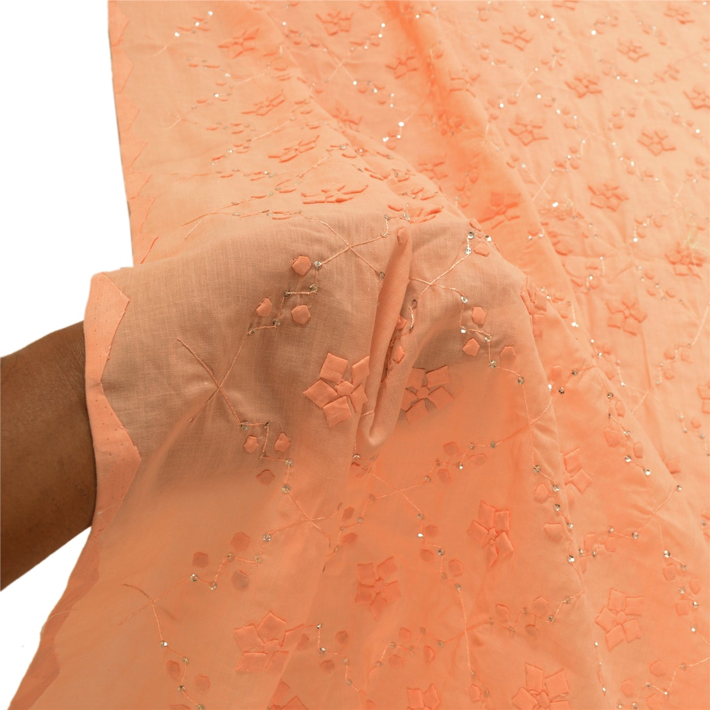 Sanskriti Vintage Dupatta Long Stole Cotton Peach Scarves Hand Beaded Veil