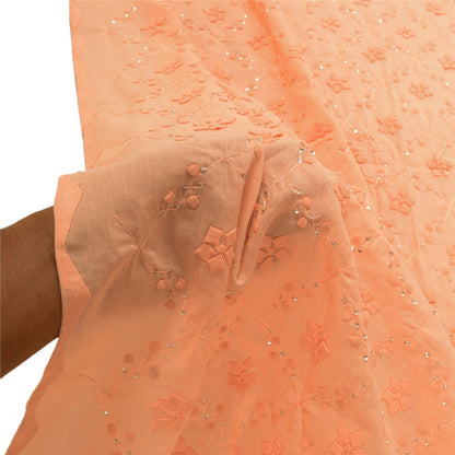 Sanskriti Vintage Dupatta Long Stole Cotton Peach Scarves Hand Beaded Veil