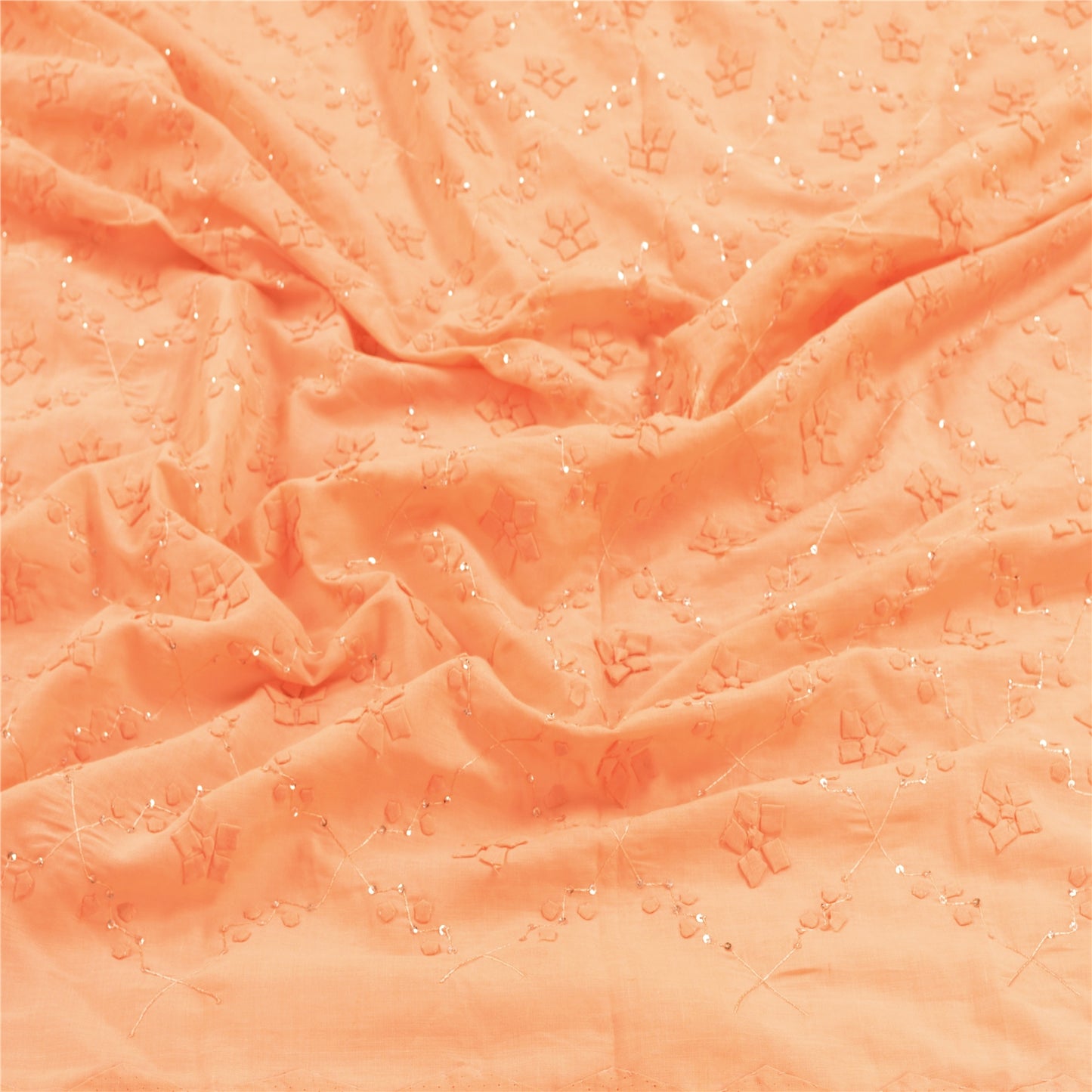 Sanskriti Vintage Dupatta Long Stole Cotton Peach Scarves Hand Beaded Veil