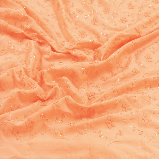 Sanskriti Vintage Dupatta Long Stole Cotton Peach Scarves Hand Beaded Veil