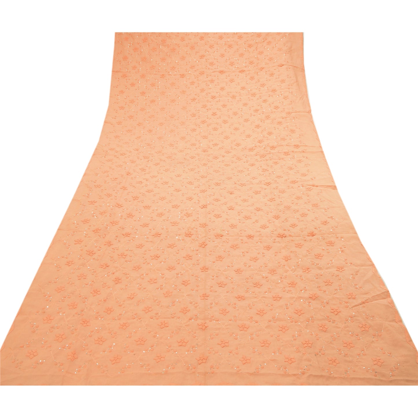 Sanskriti Vintage Dupatta Long Stole Cotton Peach Scarves Hand Beaded Veil