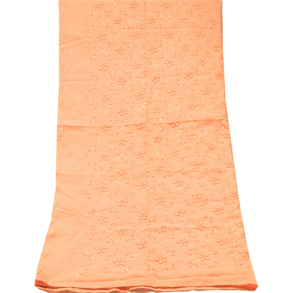 Sanskriti Vintage Dupatta Long Stole Cotton Peach Scarves Hand Beaded Veil