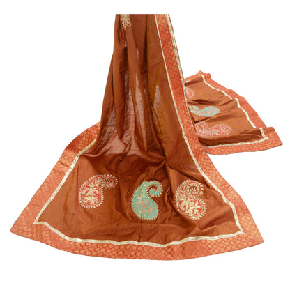 Sanskriti Vintage Dupatta Long Stole Cotton Rusty Orange Embroidered Wrap Hijab