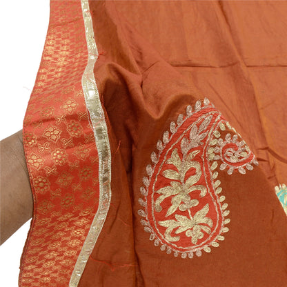 Sanskriti Vintage Dupatta Long Stole Cotton Rusty Orange Embroidered Wrap Hijab