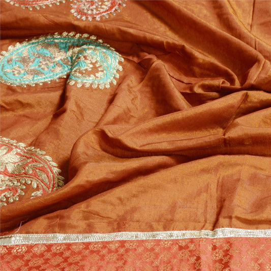 Sanskriti Vintage Dupatta Long Stole Cotton Rusty Orange Embroidered Wrap Hijab