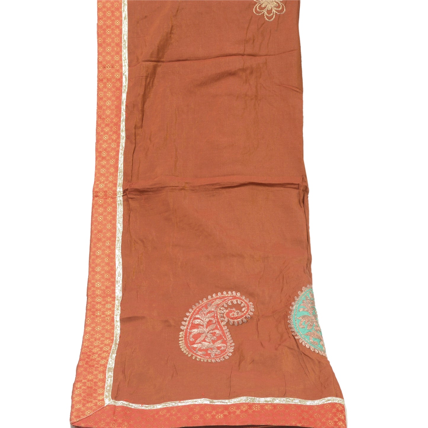 Sanskriti Vintage Dupatta Long Stole Cotton Rusty Orange Embroidered Wrap Hijab