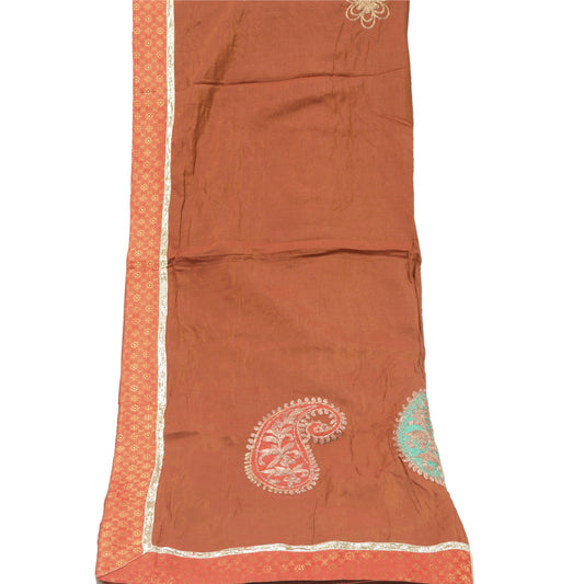 Sanskriti Vintage Dupatta Long Stole Cotton Rusty Orange Embroidered Wrap Hijab