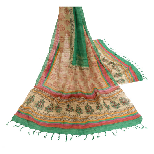 Sanskriti Vintage Dupatta Long Stole Handloom Floral Hijab Printed Wrap Shawl