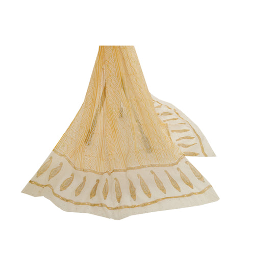 Sanskriti Vintage Dupatta Long Stole Cotton Kota Doria Printed Mukesh Work Veil