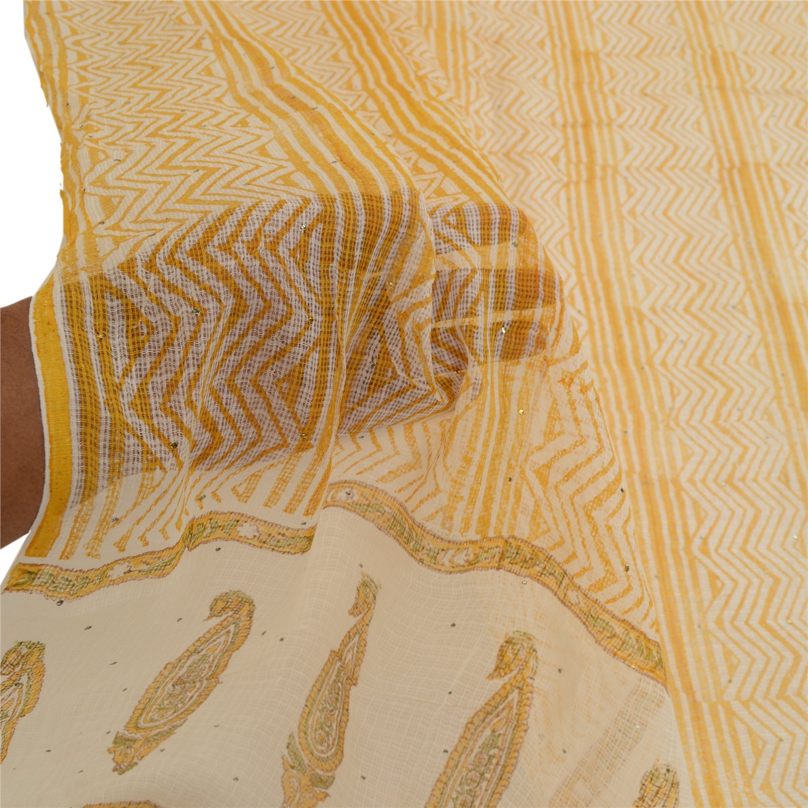 Sanskriti Vintage Dupatta Long Stole Cotton Kota Doria Hand Block Printed Mukesh