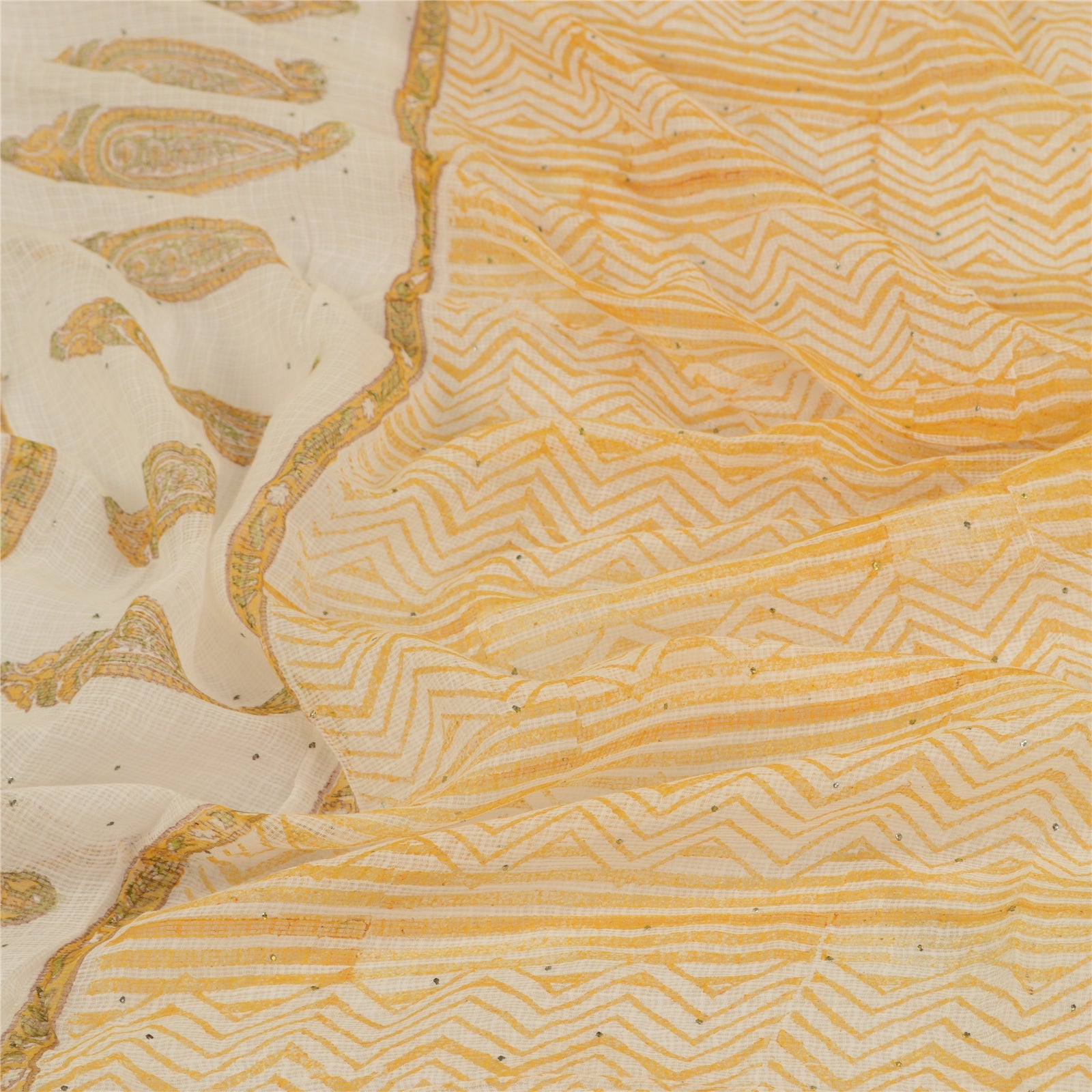 Sanskriti Vintage Dupatta Long Stole Cotton Kota Doria Hand Block Printed Mukesh