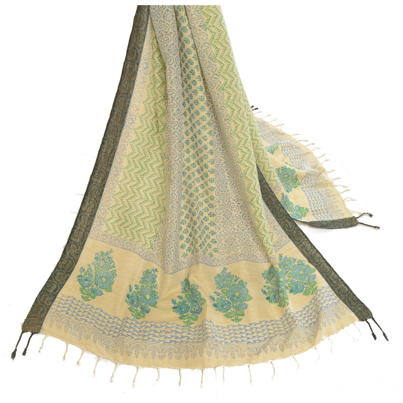 Sanskriti Vintage Dupatta Long Stole Ivory Cotton Hand-Block Printed Hijab Crafting, Upcycling, Recycling, Dress Making,Home Decor,