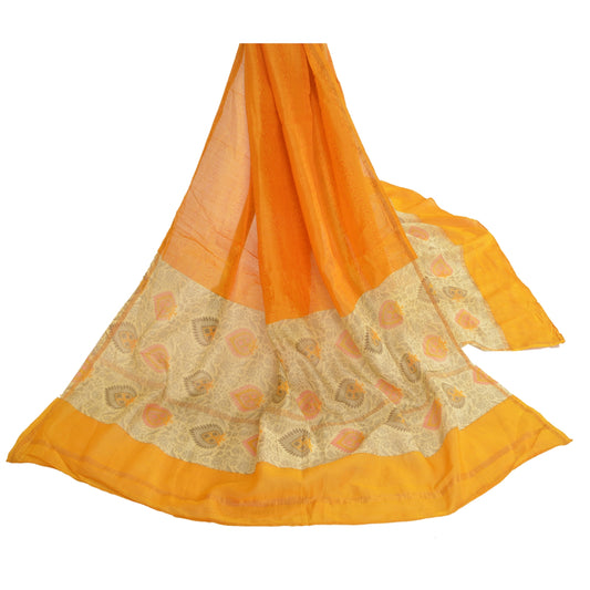 Sanskriti Vintage Dupatta Long Stole Chanderi Saffron Printed Soft Scarves