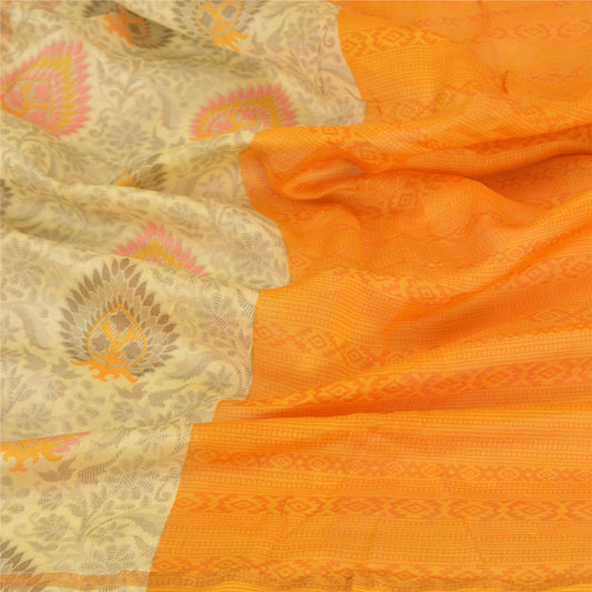 Sanskriti Vintage Dupatta Long Stole Chanderi Saffron Printed Soft Scarves