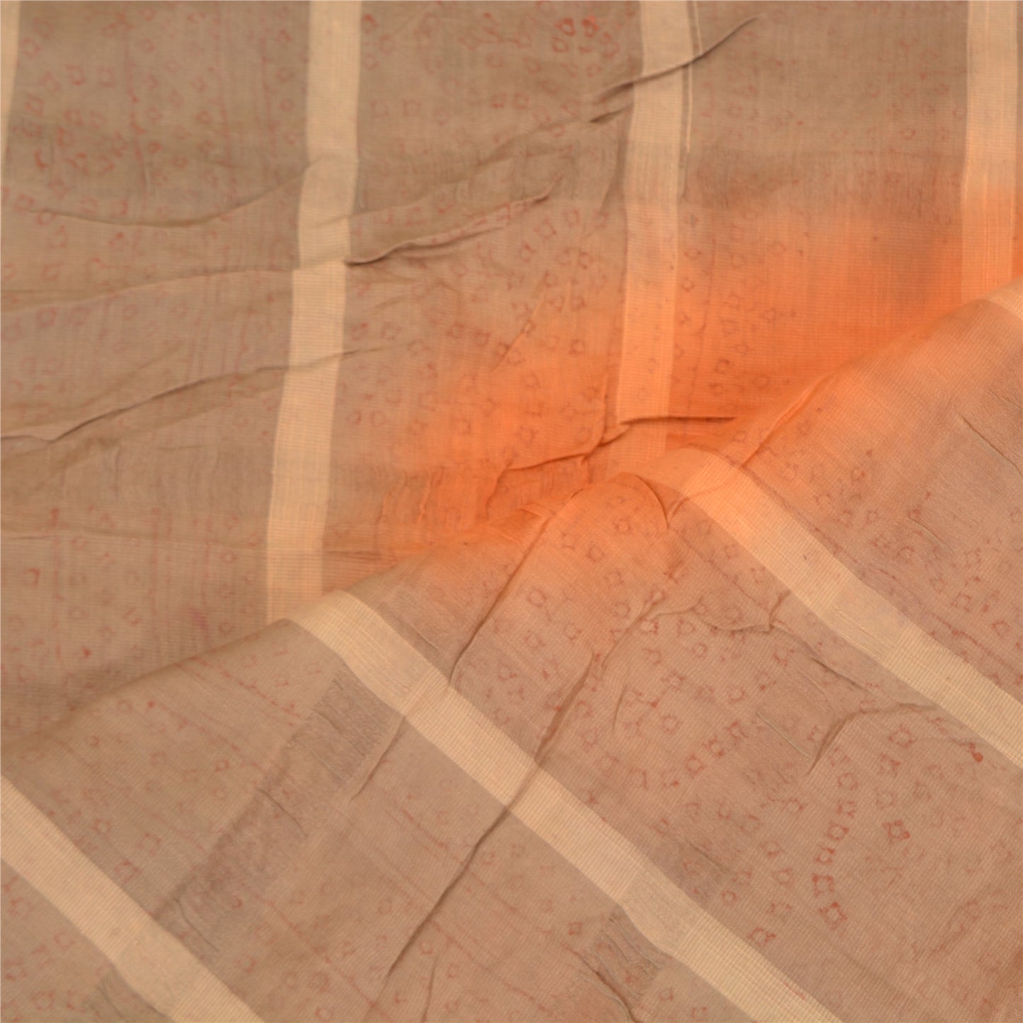 Sanskriti Vintage Dupatta Long Stole Pure Silk Orange Veil Block Printed Hijab