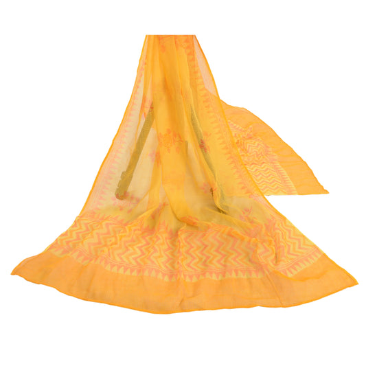 Sanskriti Vintage Dupatta Long Stole Cotton Kota Saffron Hijab Printed Shawl