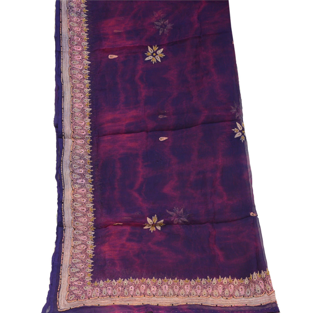 Sanskriti Vintage Dupatta Long Stole Pure Chiffon Silk Green Handmade Tie-Dye