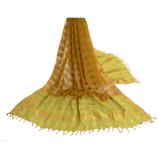 Sanskriti Vintage Dupatta Long Stole Pure Cotton Green Hijab Woven Wrap Shawl