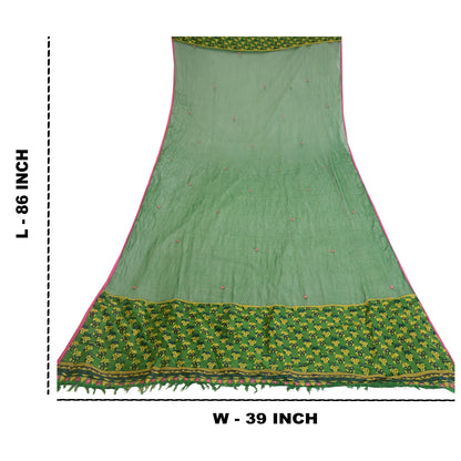 Sanskriti Vintage Dupatta Lang Stola Ren Chiffon Silke Grønne Slør Vævede Tørklæder