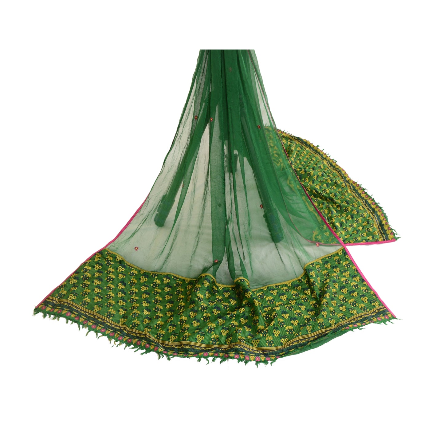 Sanskriti Vintage Dupatta Lang Stola Ren Chiffon Silke Grønne Slør Vævede Tørklæder