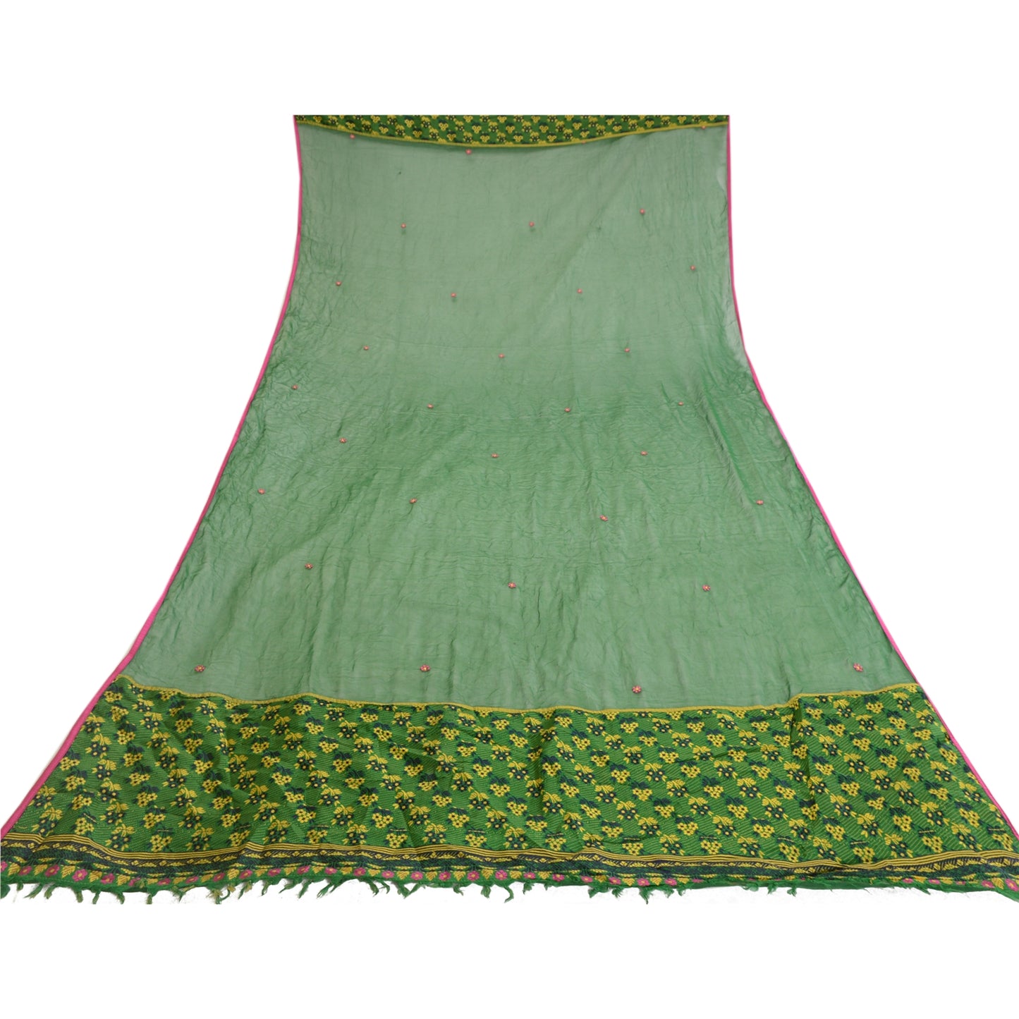 Sanskriti Vintage Dupatta Lang Stola Ren Chiffon Silke Grønne Slør Vævede Tørklæder