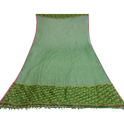 Sanskriti Vintage Dupatta Lang Stola Ren Chiffon Silke Grønne Slør Vævede Tørklæder