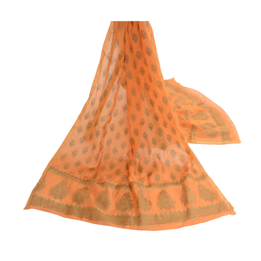 Sanskriti Vintage Dupatta Long Stole Cotton Orange Hand-Block Printed Woven Veil