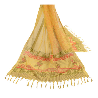 Sanskriti Vintage Dupatta Long Stole Cotton Kota Printed Canary Yellow Scarves