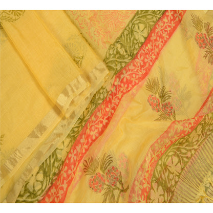 Sanskriti Vintage Dupatta Long Stole Cotton Kota Printed Canary Yellow Scarves