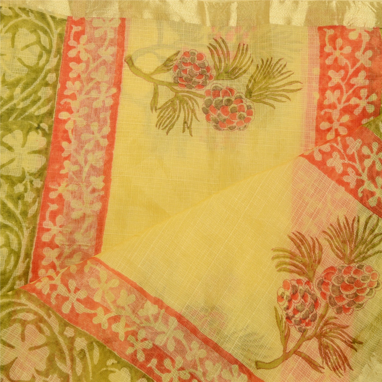 Sanskriti Vintage Dupatta Long Stole Cotton Kota Printed Canary Yellow Scarves