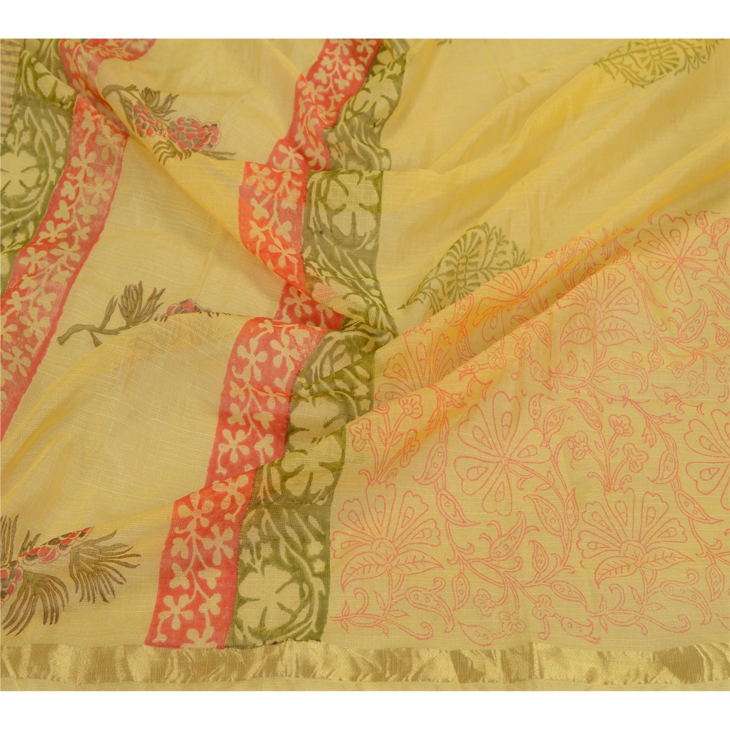 Sanskriti Vintage Dupatta Long Stole Cotton Kota Printed Canary Yellow Scarves
