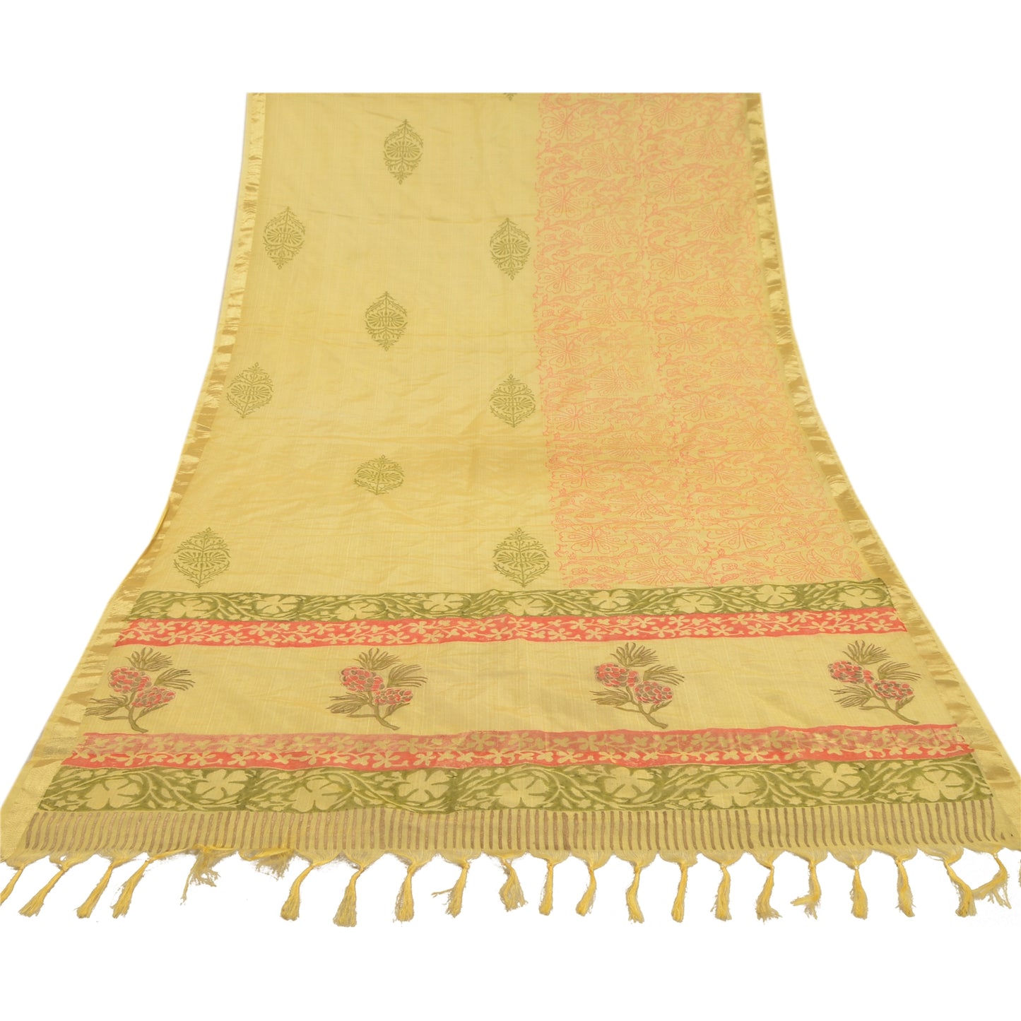 Sanskriti Vintage Dupatta Long Stole Cotton Kota Printed Canary Yellow Scarves