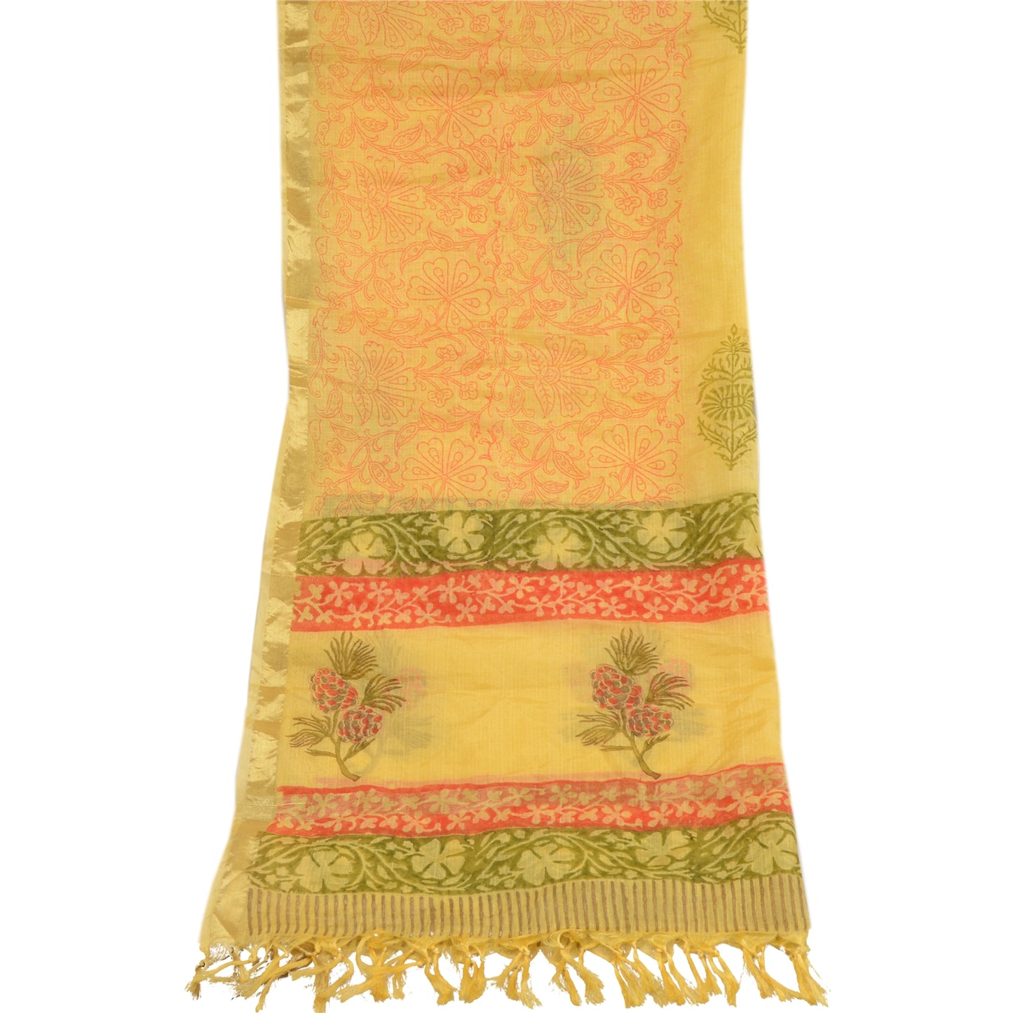 Sanskriti Vintage Dupatta Long Stole Cotton Kota Printed Canary Yellow Scarves