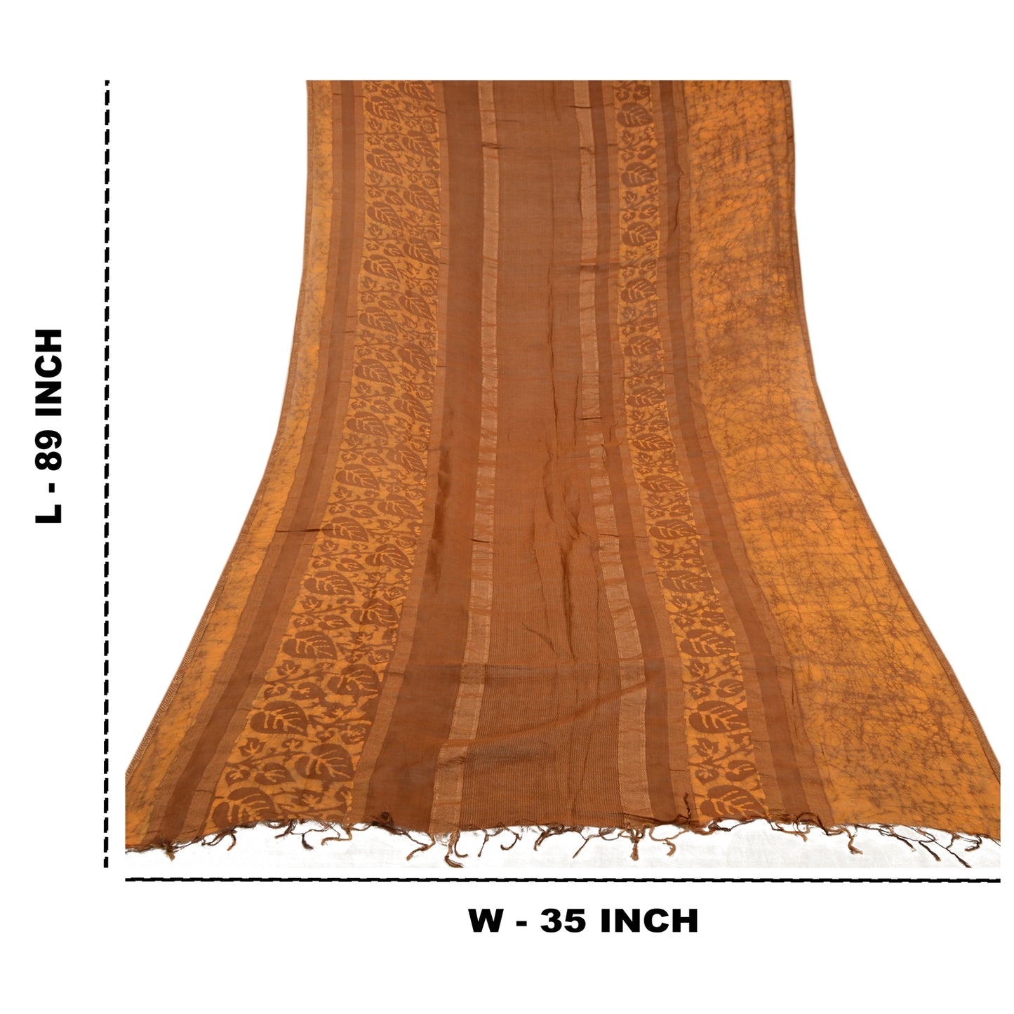 Sanskriti Vintage Dupatta Long Stole Pure Cotton Brown Hijab Batik Work Scarves