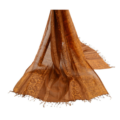 Sanskriti Vintage Dupatta Long Stole Pure Cotton Brown Hijab Batik Work Scarves