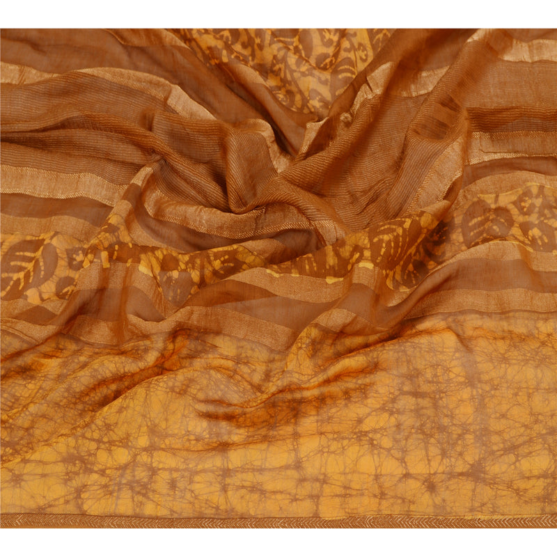 Sanskriti Vintage Dupatta Long Indian Stole Pure Cotton Brown Hijab Batik Work