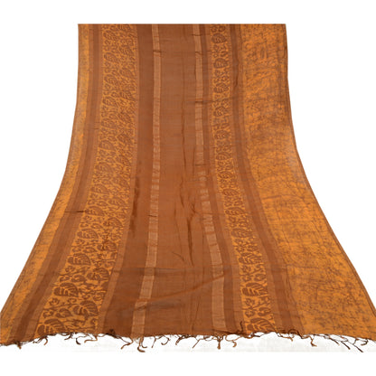 Sanskriti Vintage Dupatta Long Stole Pure Cotton Brown Hijab Batik Work Scarves