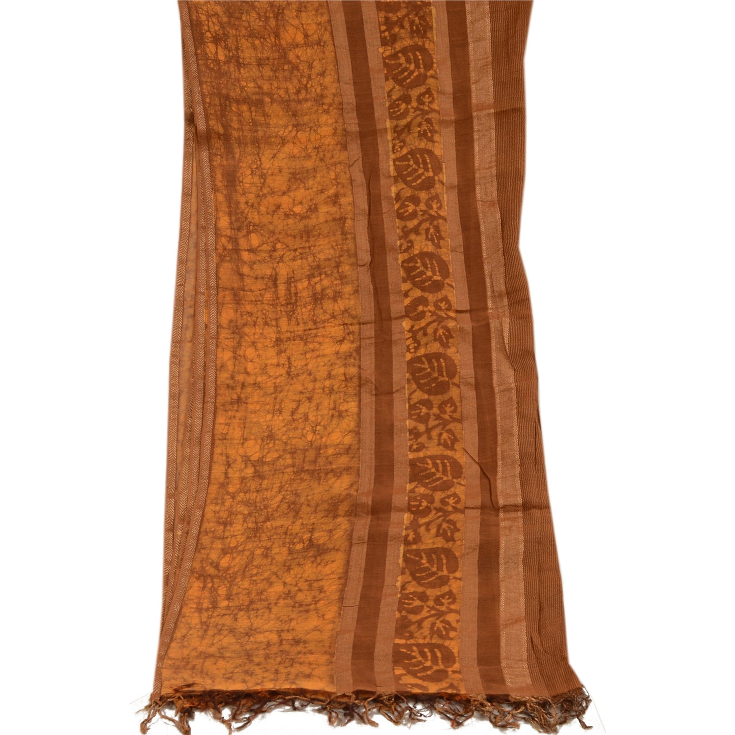 Sanskriti Vintage Dupatta Long Stole Pure Cotton Brown Hijab Batik Work Scarves