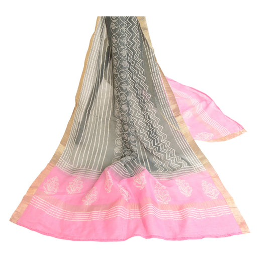 Sanskriti Vintage Dupatta Long Stole Cotton Kota Grey Hijab Printed Shawl