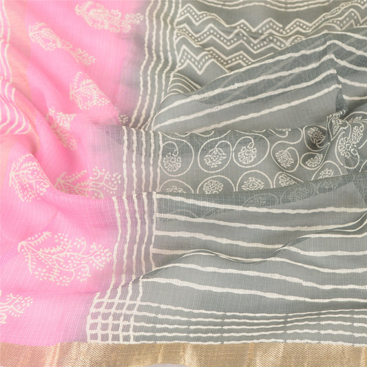 Sanskriti Vintage Dupatta Long Stole Cotton Kota Grey Hijab Printed Shawl