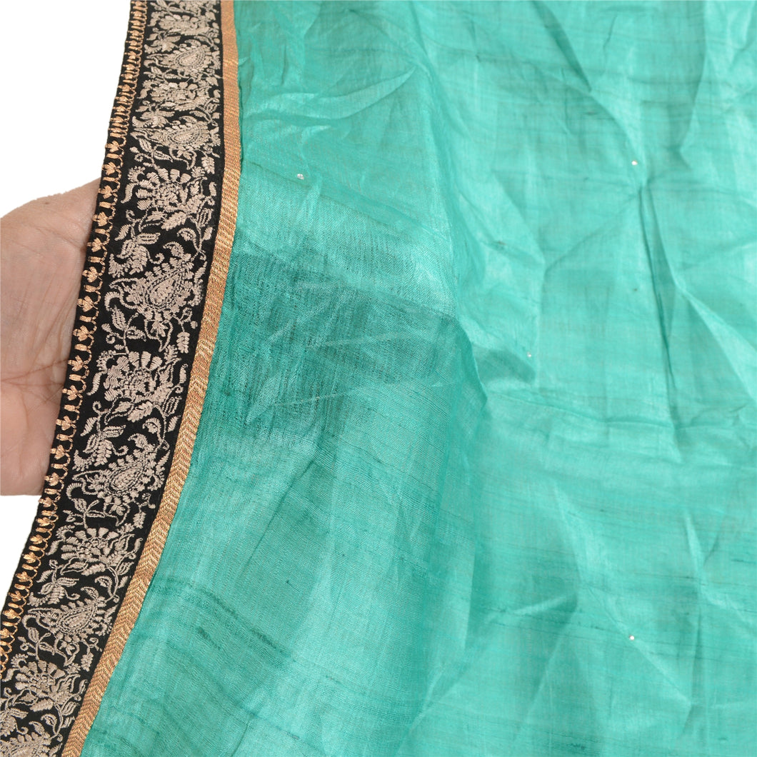 Sanskriti Vintage Dupatta Long Stole 100% Pure Silk Green Embroidered Scarves