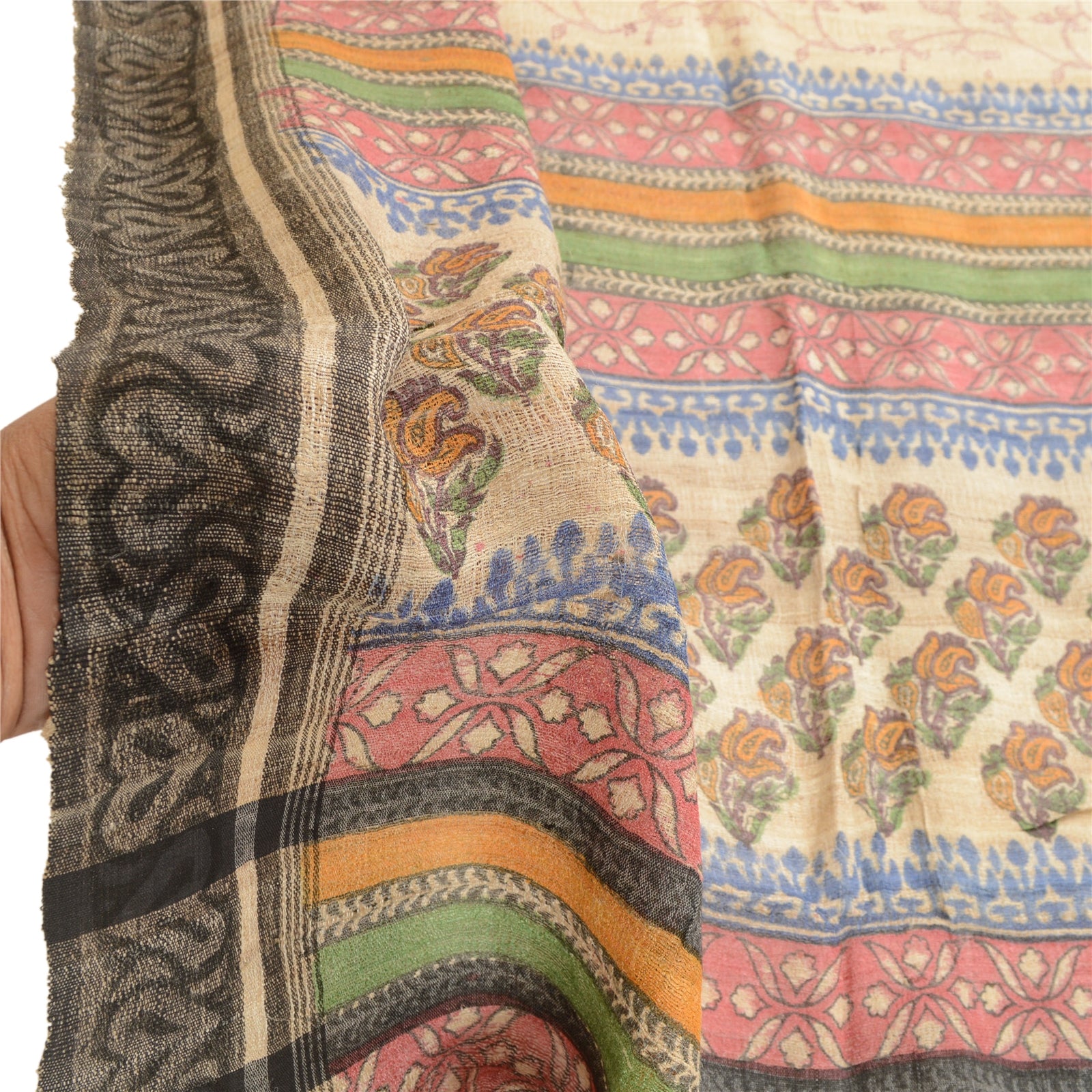 Sanskriti Vintage Dupatta Stole Handloom Hand Block Print Multicolor Scarf Veil