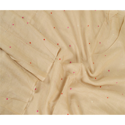 Sanskriti Vintage Dupatta Long Stole Pure Silk Ivory Hijab Embroidered Scarves