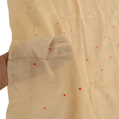 Sanskriti Vintage Dupatta Long Stole Pure Silk Ivory Hijab Embroidered Scarves