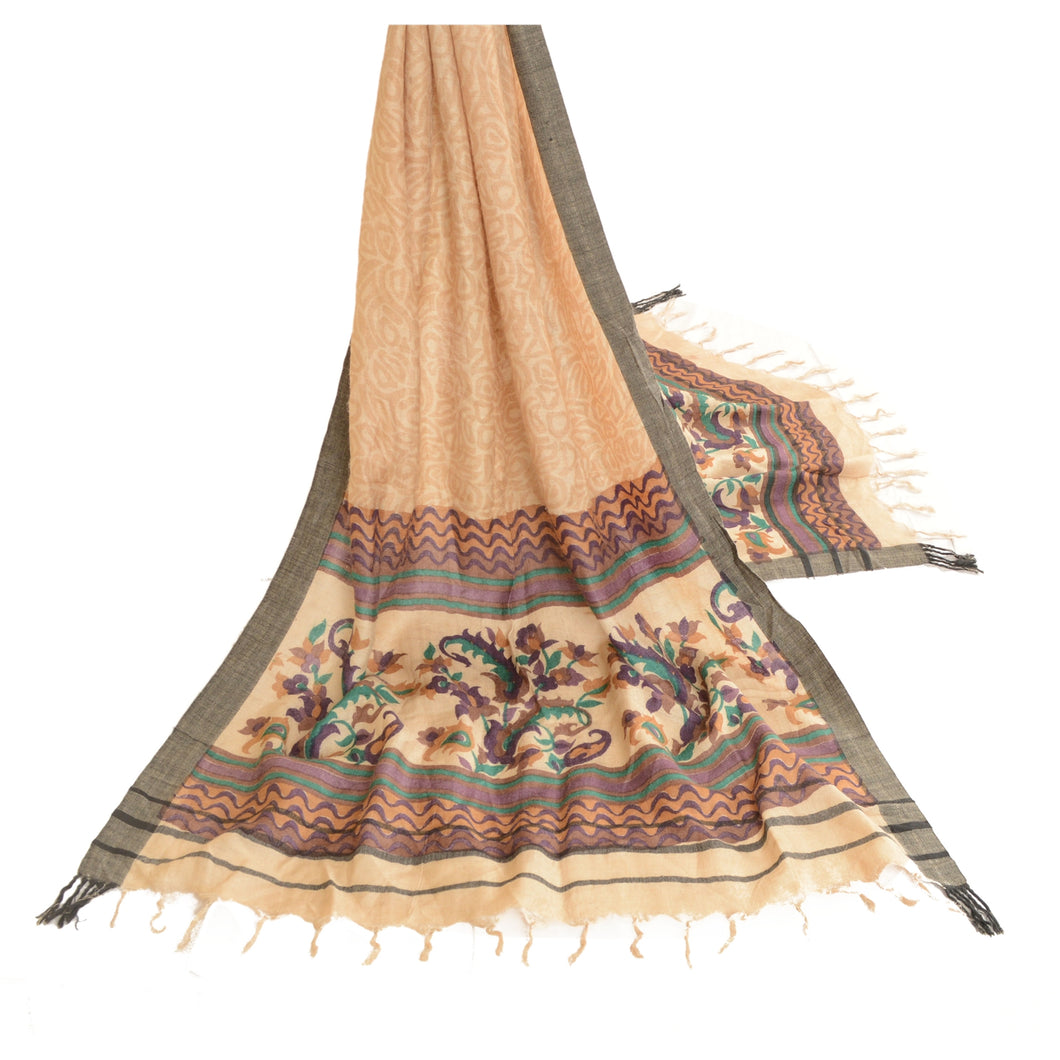 Sanskriti Vintage Dupatta Long Stole Pure Woolen Peach Hijab Printed Shawl