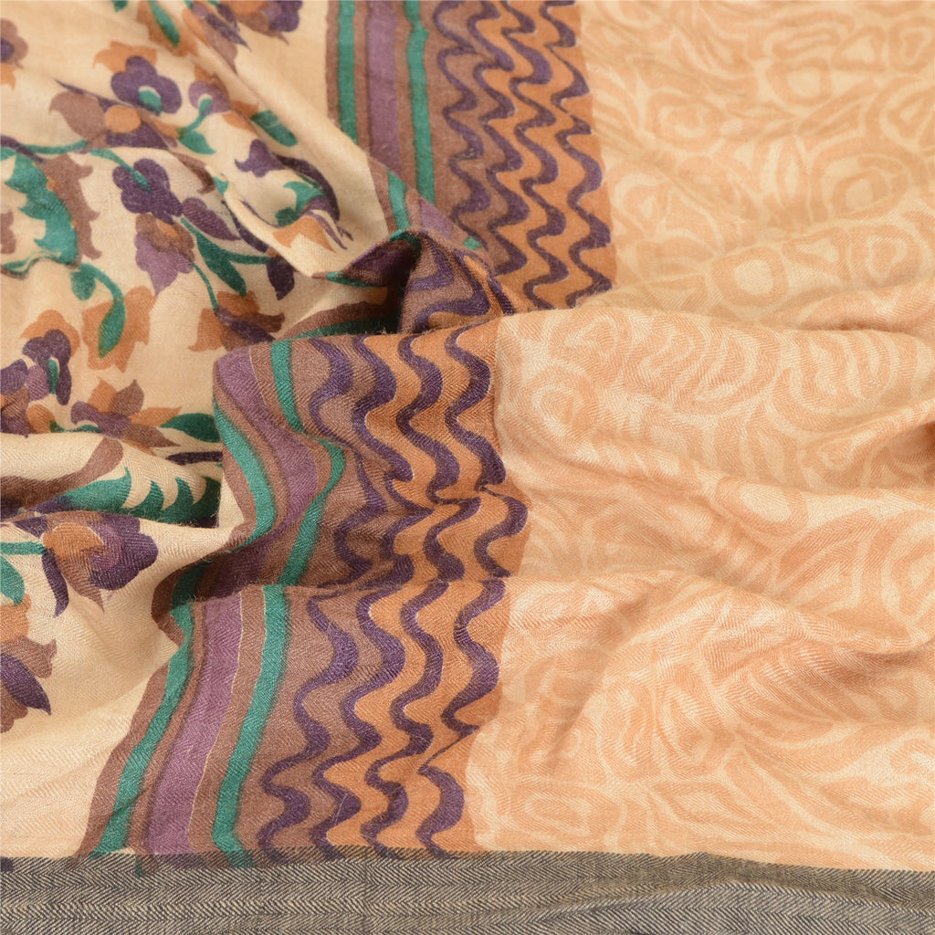 Sanskriti Vintage Dupatta Lang Stola Ren Uld Ferskenfarvet Hijab Printet Sjal