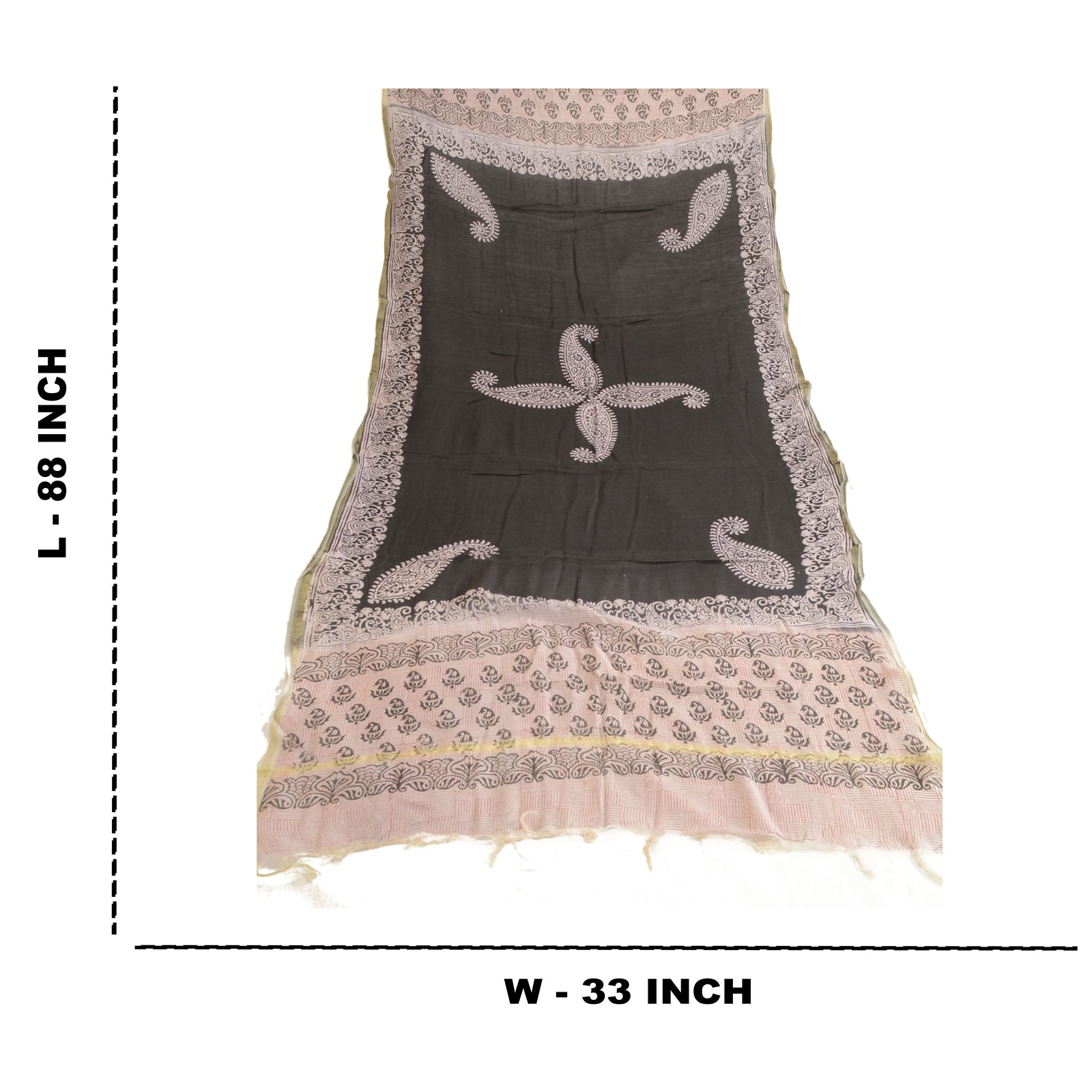 Sanskriti Vintage Dupatta Long Stole Chanderi Black Scarves Hand Block Printed