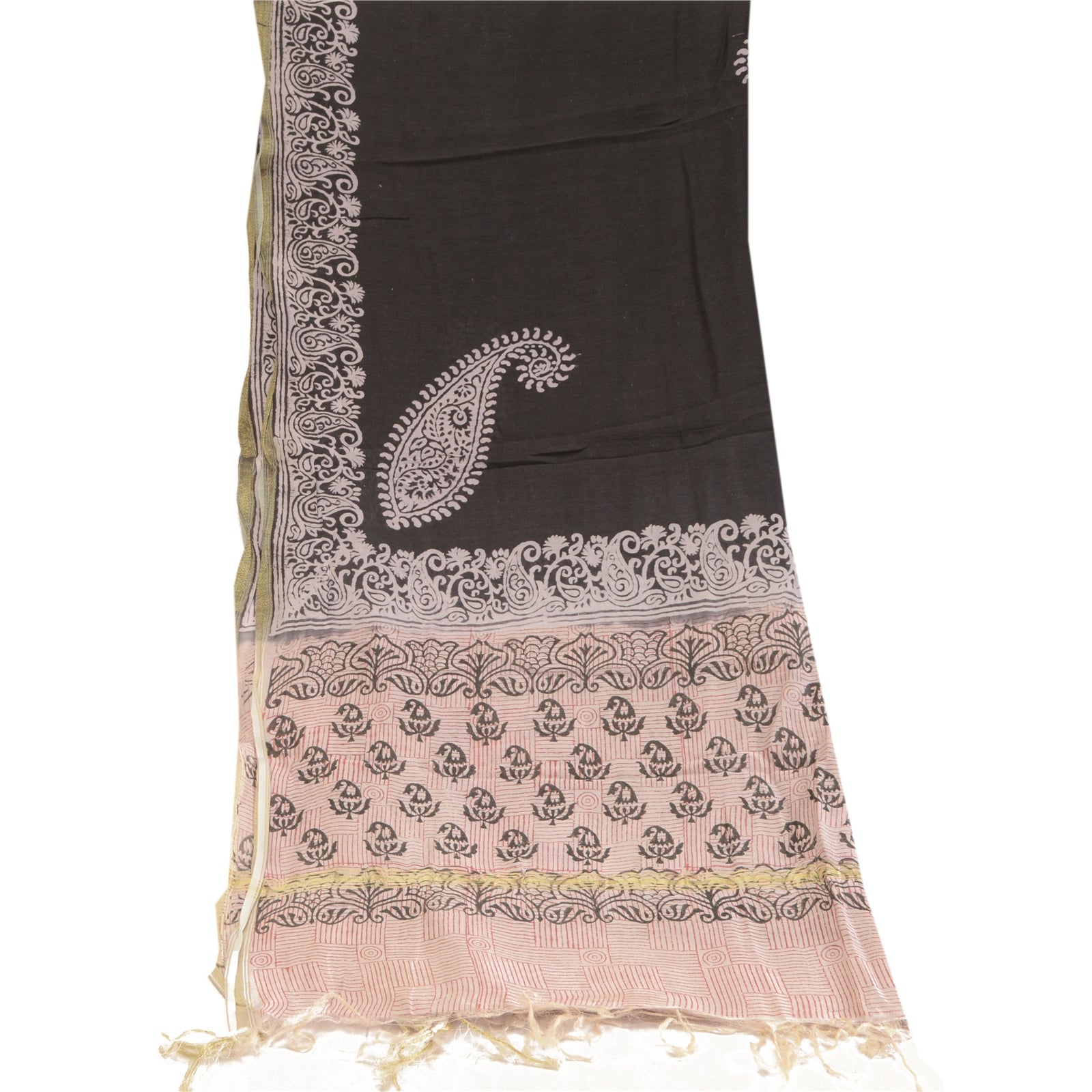 Sanskriti Vintage Dupatta Long Stole Chanderi Black Scarves Hand Block Printed