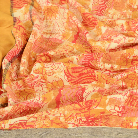 Sanskriti Vintage Dupatta Long Stole Pure Cotton Saffron Hijab Printed Shawl