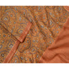 Sanskriti Vintage Dupatta Long Stole 100% Pure Silk Brown Shawl Printed Hijab